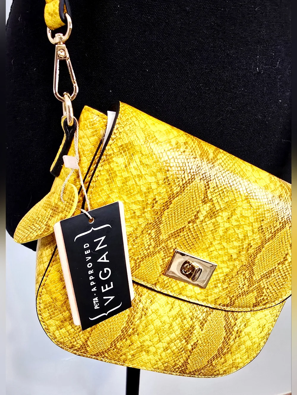 Mellow World yellow snake print crossbody bag vegan leather bold statement Edgy